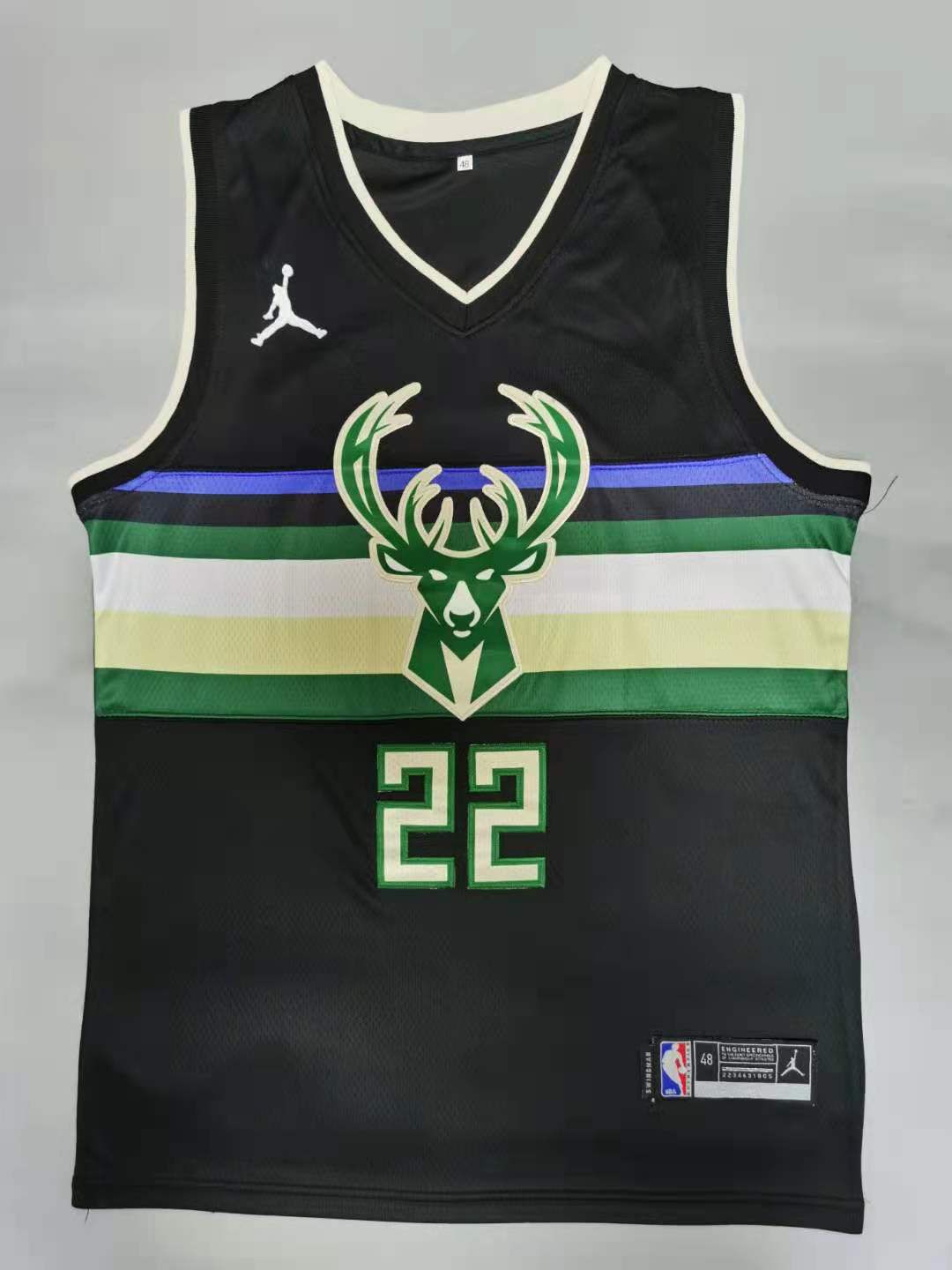 Men Milwaukee Bucks 22 Middleton Black 2021 Game NBA Jersey